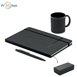 3-piece gift set in a box: mug, notepad and pen, logo print, black