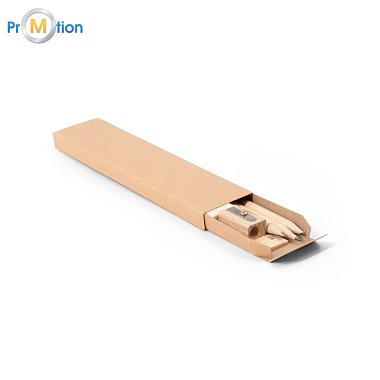 Univerzálna písacia kancelárska/ školská sada pozostávajúca z ceruzky, strúhatka, gumy a pravítka Natural, potlač loga