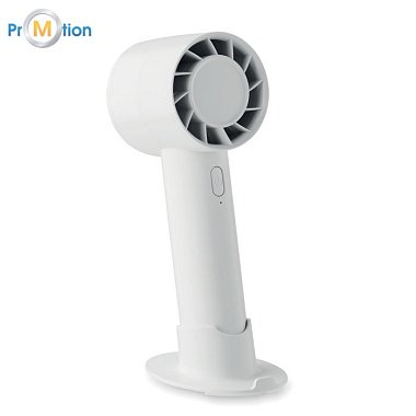 Malý prenosný ventilátor 2000 mAh so stojanom na mobil a nabíjačkou, potlač loga