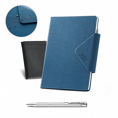 Vertix B5 weekly diary with pen, logo print, blue