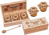 luxury gift set with honey in a wooden box with its own logo
