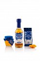 cellophane gift package with honey, tea and blue mead