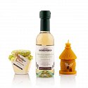 gift set with honey, mead and candle, green, logo print