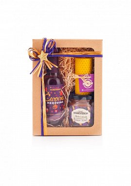 gift set mead, honey, candle plum flavor, purple