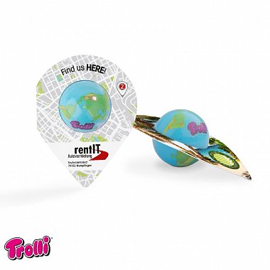 bubblegum shaped globe, globe with logo print