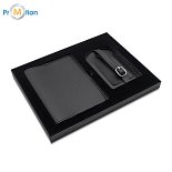 FLYER travel gift set, black, suitcase tag and passport cover, logo print