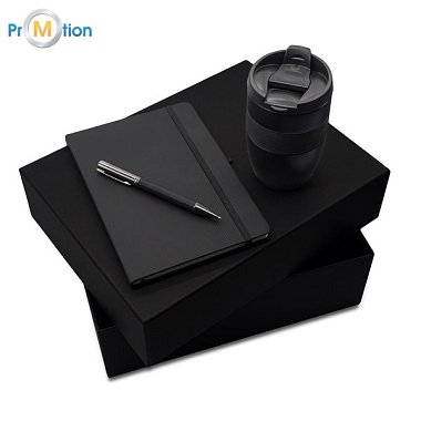 DALLAS gift set, black thermo cup, pen, notebook, logo print