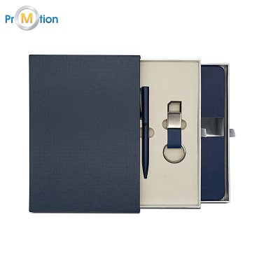 Gift set pen, pendant, notebook, blue color, laser logo