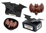 chocolate in the shape of a bat in a box with its own logo print