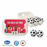 chocolate soccer balls with custom logo printing on the box