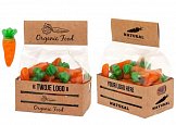 carrot shaped candies with logo print