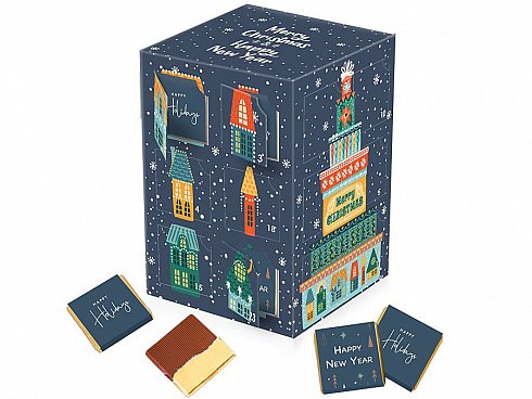 advent calendar tower with Belgian chocolates, logo print