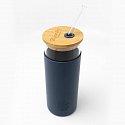 glass cup with bamboo lid, glass straw, case, logo print