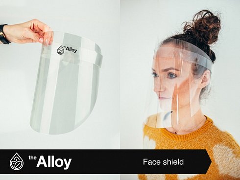 ochranný plastový štít na tvár s tlačou loga